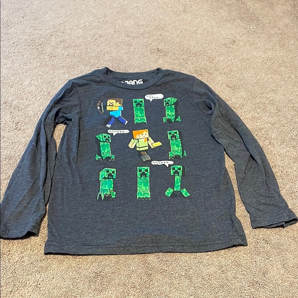 Kids Minecraft Long Sleeve Shirt - Gray